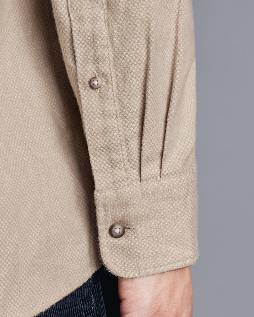 Button-Down Collar Dobby Flannel Shirt - Oatmeal | Charles Tyrwhitt
