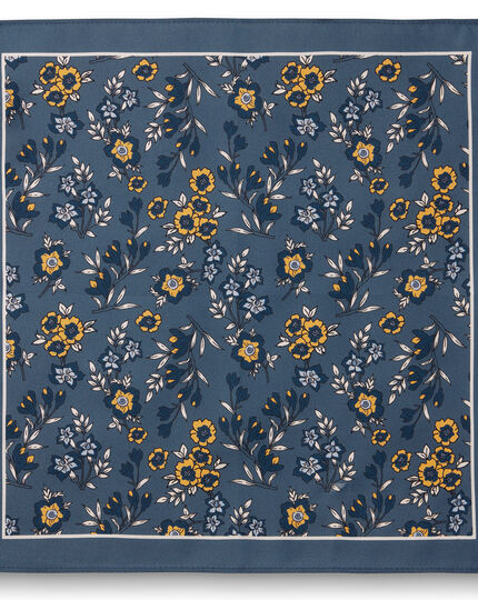 Floral Silk Pocket Square - Steel Blue