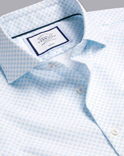 Semi-Cutaway Collar Non-Iron Geo Spot Print Shirt - Cornflower Blue