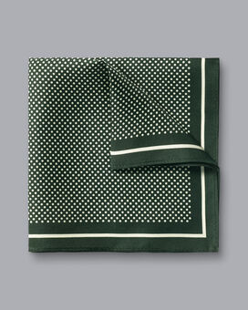 Spot Print Silk Pocket Square - Dark Green & Ivory