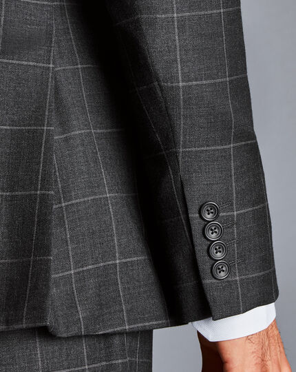 Windowpane Check Suit - Charcoal Grey