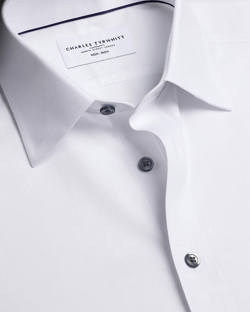Non-Iron Twill with Contrast Buttons Shirt - White