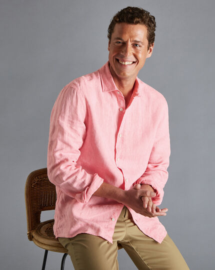 Pure Linen Shirt - Coral Pink