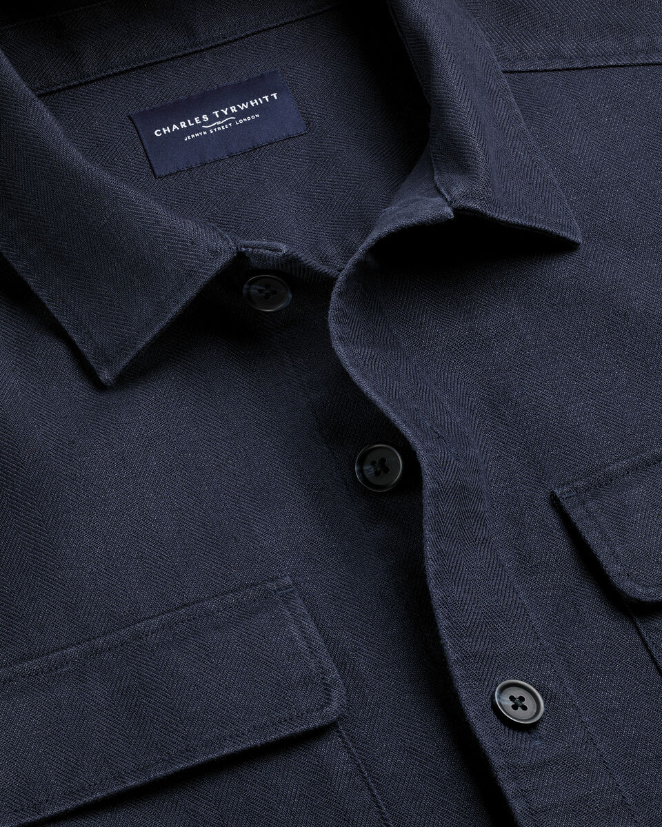 Herringbone Overshirt - Navy Blue