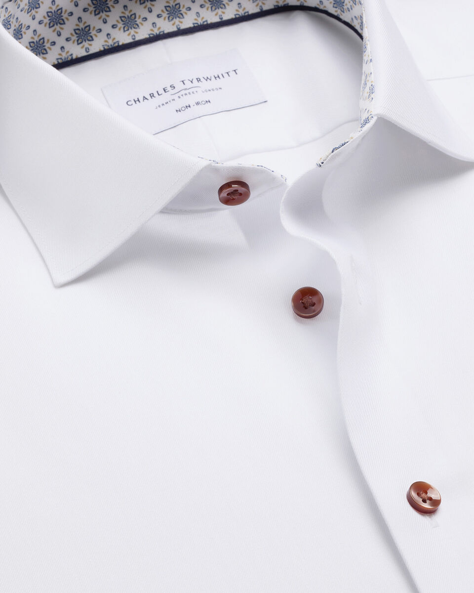 Non-Iron Stretch Printed Trim Shirt - White