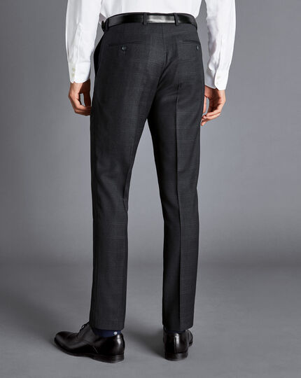 Windowpane Check Birdseye Travel Suit Trousers - Charcoal Grey
