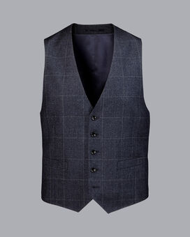Prince of Wales Check Suit Vest - Denim Blue