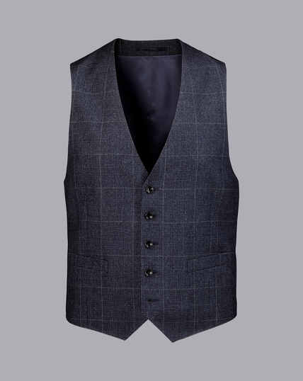 Denim Blue Prince of Wales Check Suit Waistcoat