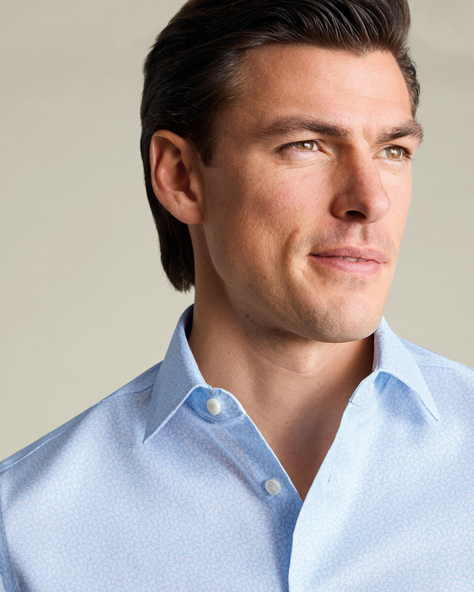 Non-Iron Stretch Print Shirt - Sky Blue