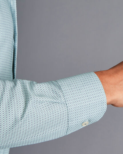 Semi-Spread Collar Non-Iron Stretch Texture Shirt - Green & Navy