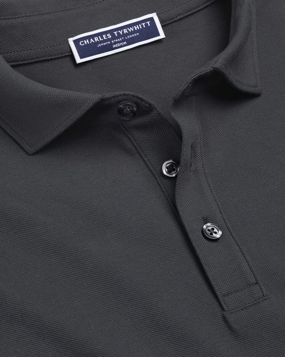Long Sleeve Pique Polo - Charcoal Grey