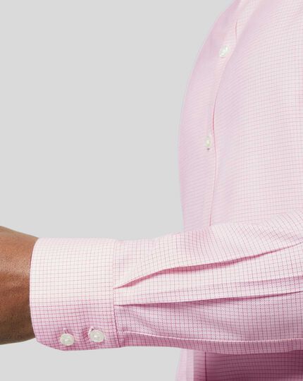 Cutaway Collar Non-Iron Cotton Stretch Check Shirt - Pink