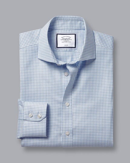 Bügelfreies Twill-Hemd mit Haifischkragen und Mini-Windowpane-Karos - Stahlblau