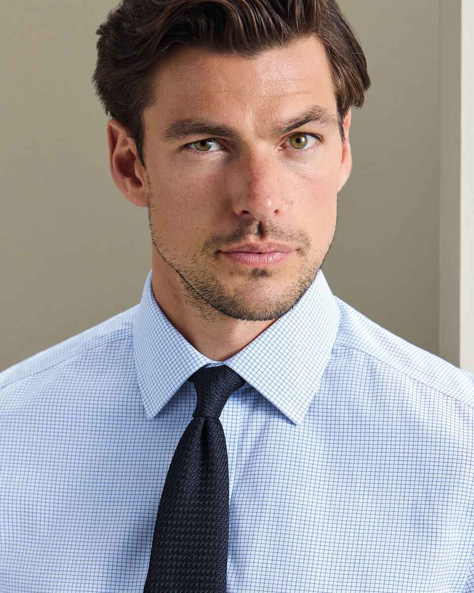 Non-Iron Twill Check Shirt - Cornflower Blue