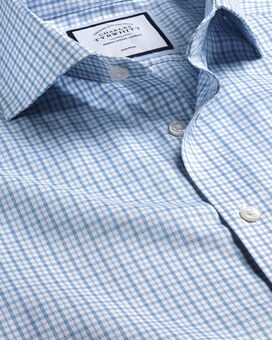 Spread Collar Non-Iron Twill Windowpane Check Shirt - Ocean Blue