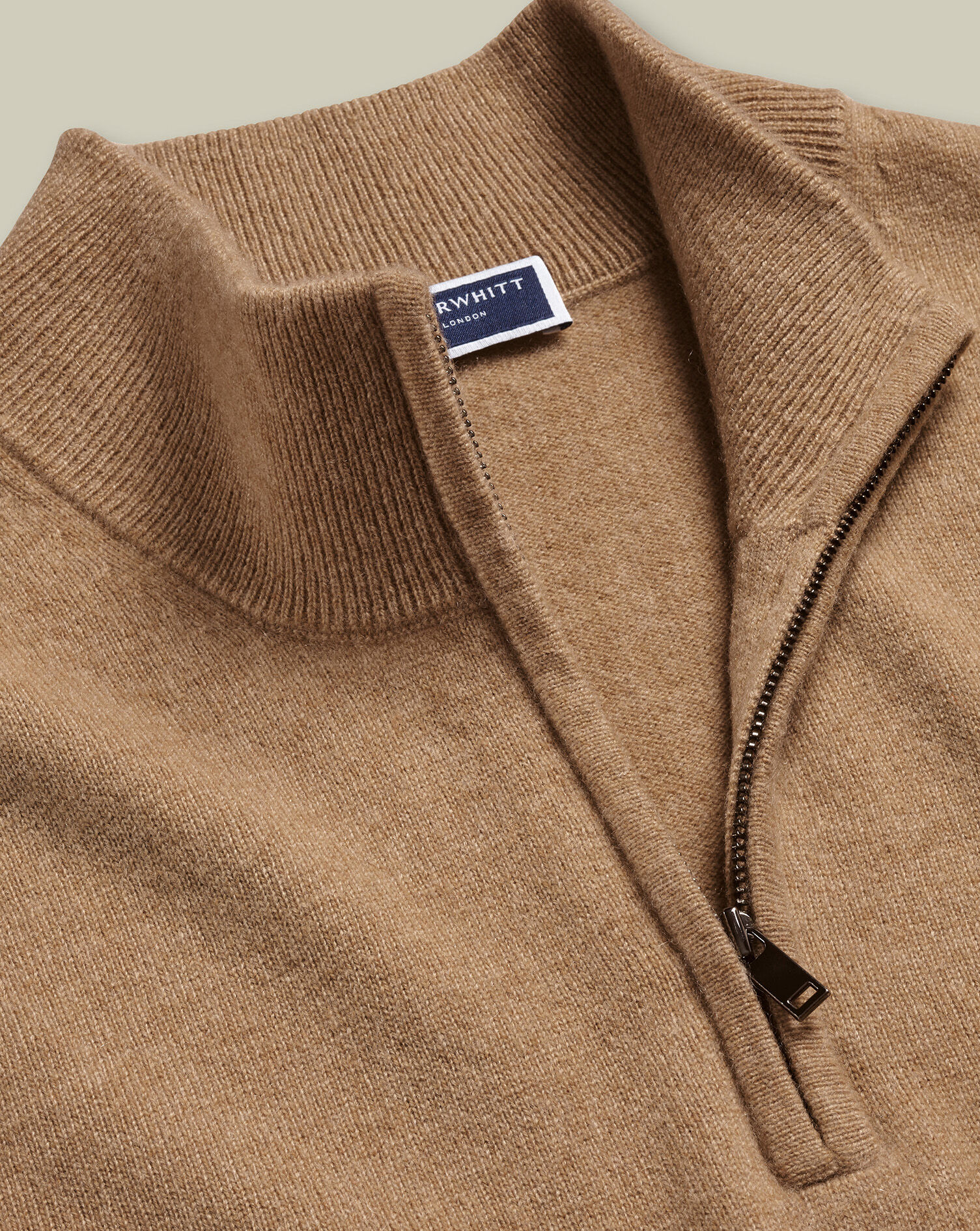 Pure Cashmere Quarter Zip Sweater - Tan