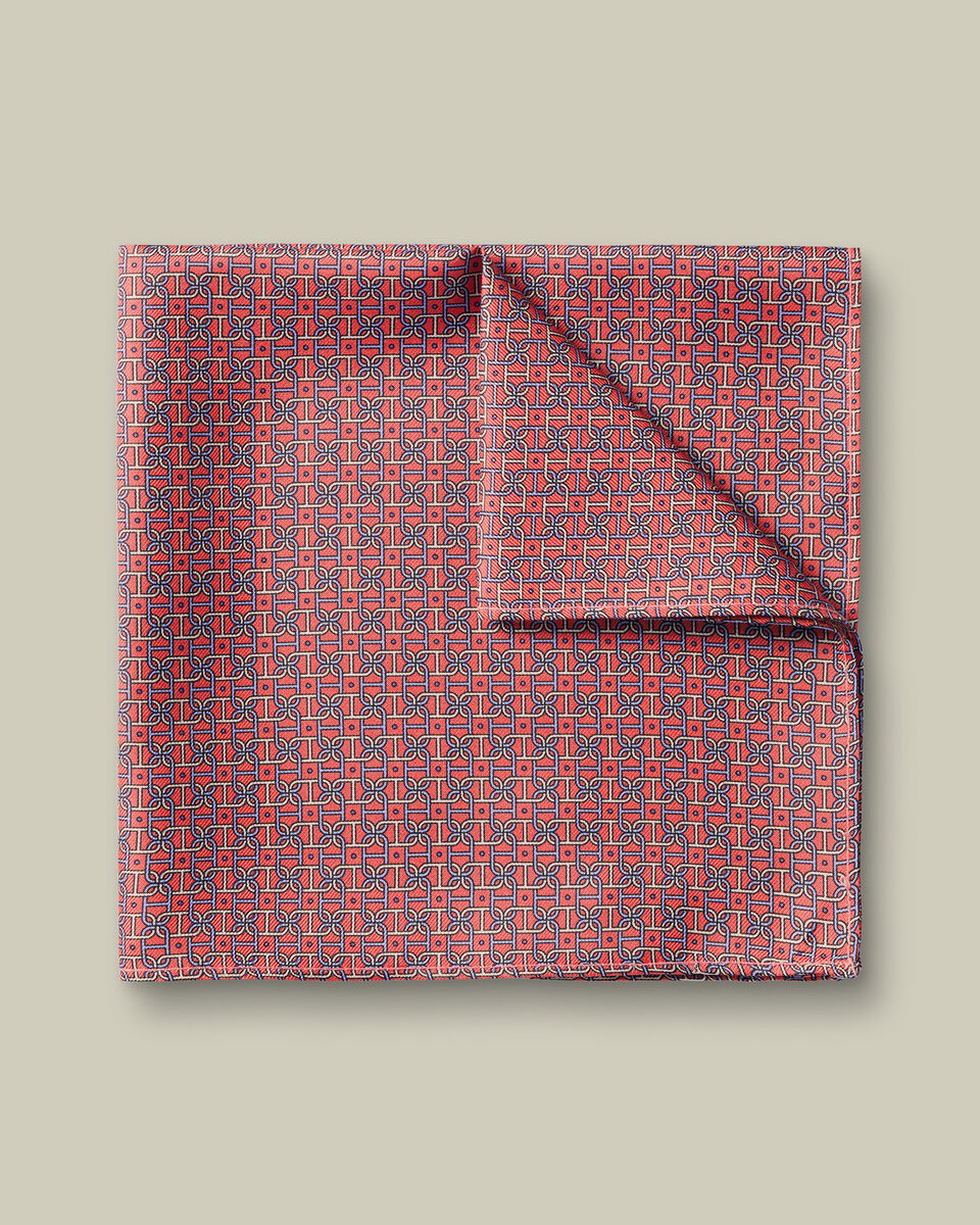 Silk Print Pocket Square - Coral Pink