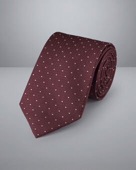 Stain Resistant Polka Dot Silk Tie - Wine Red