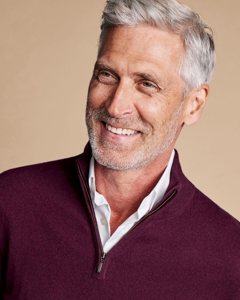 Cashmere Quarter Zip Sweater Wine Red Charles Tyrwhitt