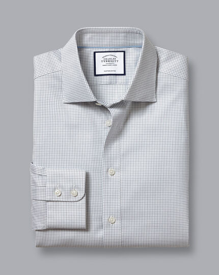 Semi-Cutaway Collar Egyptian Cotton Twill Check Shirt - Navy & Green