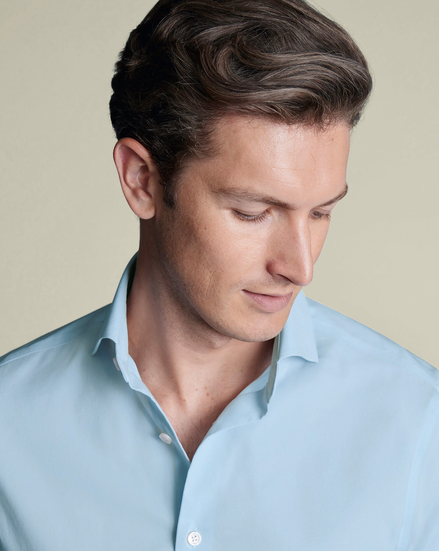 Semi-Spread Collar Non-Iron Stretch Twill Shirt - Sky Blue