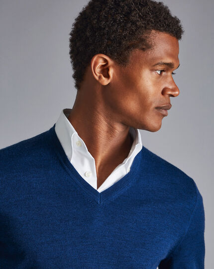 Merino V-Neck Sweater - Royal Blue