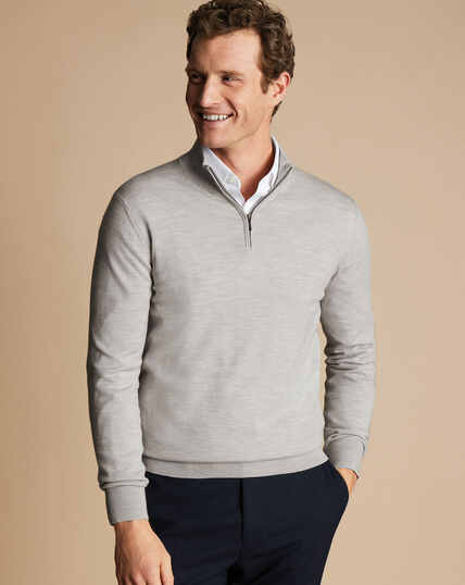 Merino Quarter Zip Sweater - Silver