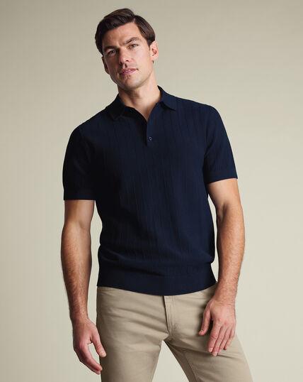 Polo De Algod&oacute;n De Textura A Rayas &ndash; Azul Marino