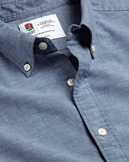 England Rugby Chambray-Hemd mit Button-down-Kragen - Mittelblau