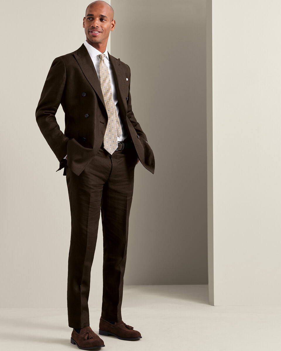 Double Breasted Linen Suit - Chocolate Brown