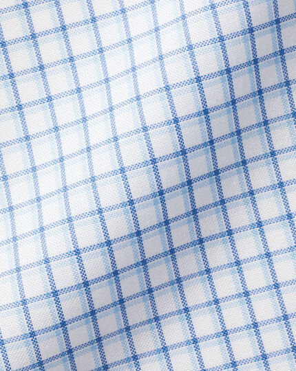 Button-Down Collar Non-Iron Cotton Stretch Oxford Shadow Check Shirt - Indigo Blue
