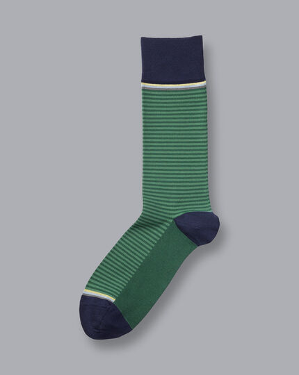 Fine Stripe Socks - Green & Navy