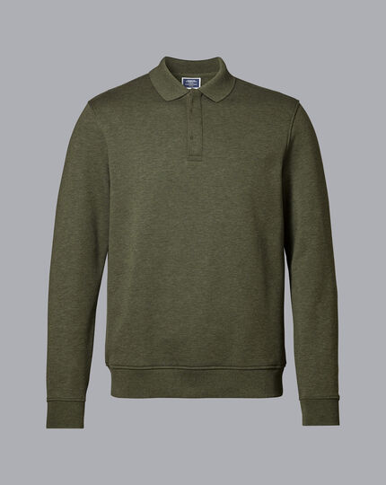 Langärmeliges Polo-Gestrickter Kragen Sweatshirt - Olivgrün