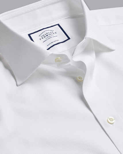 Semi-Spread Collar Egyptian Cotton Link Weave Shirt - White