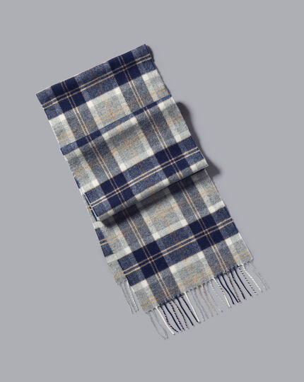 Lambswool Check Scarf - Navy & Grey