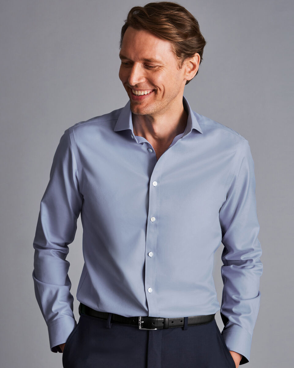 Cutaway Collar Non-Iron Twill Shirt- Indigo Blue | Charles Tyrwhitt