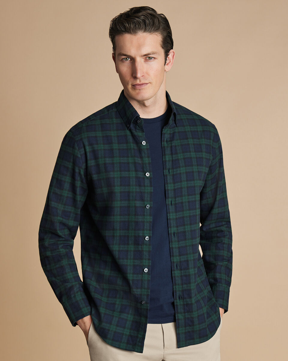 Button-Down Collar Brushed Flannel Shirt - Navy | Charles Tyrwhitt