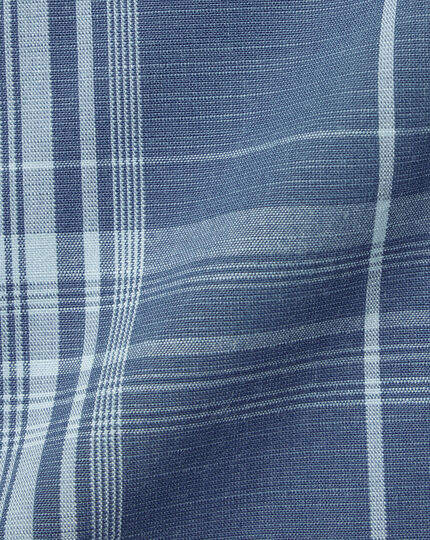 Button-Down Collar Non-Iron Stretch Poplin Slub Check Shirt - Steel Blue