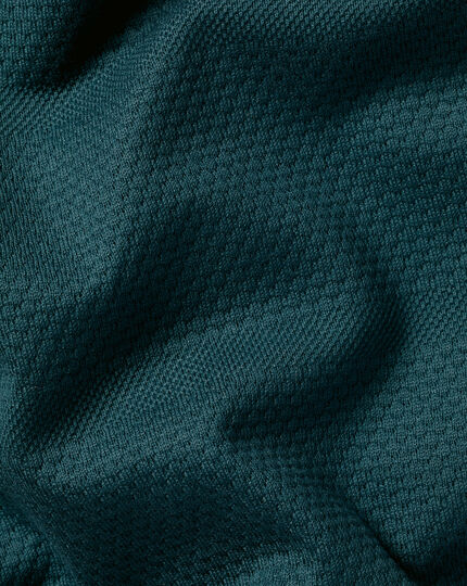 Popcorn Textured Tyrwhitt Cool Zip-Neck Polo - Teal Green