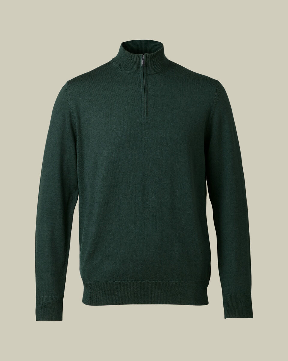 Pull &agrave; col zipp&eacute; en m&eacute;rinos - Vert For&ecirc;t