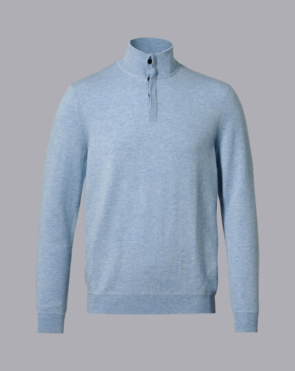 Merino Cashmere Button Neck Sweater - Sky Blue