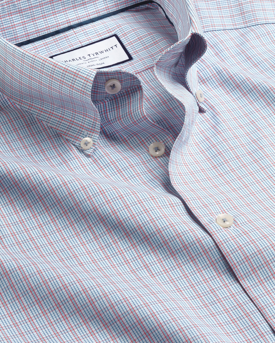 Button-Down Collar Non-Iron Oxford Check Shirt - Red | Charles Tyrwhitt