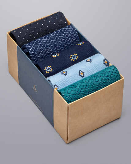 5 Sock Gift Box - Blue Multi