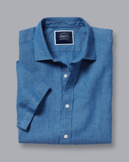 Pure Linen Short Sleeve Shirt - Ocean Blue