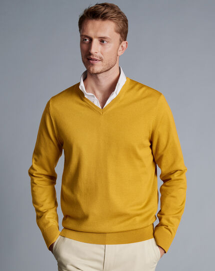 Pure Merino V-Neck Sweater - Yellow