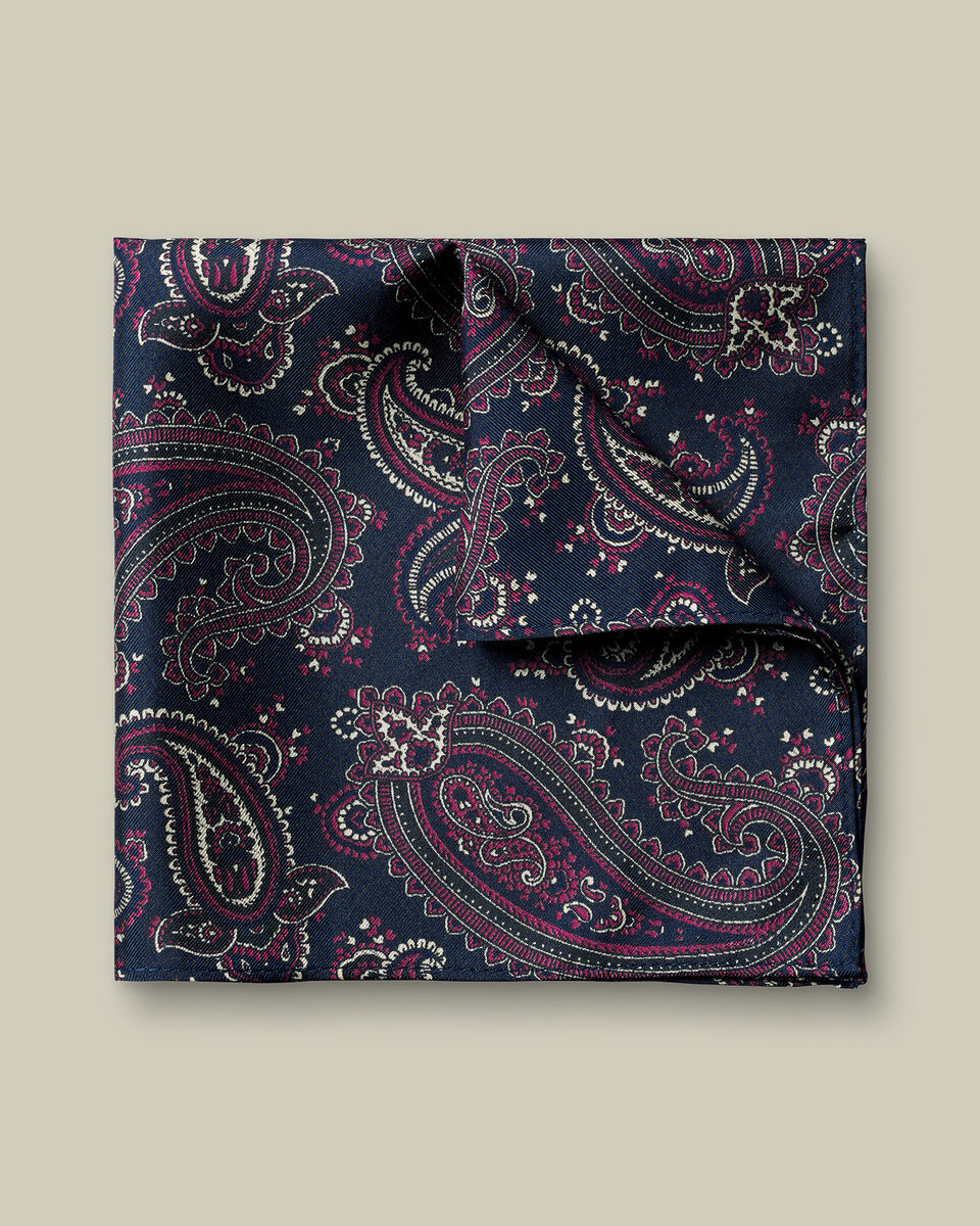 Silk Paisley Pocket Square - Ink Blue & Dark Pink