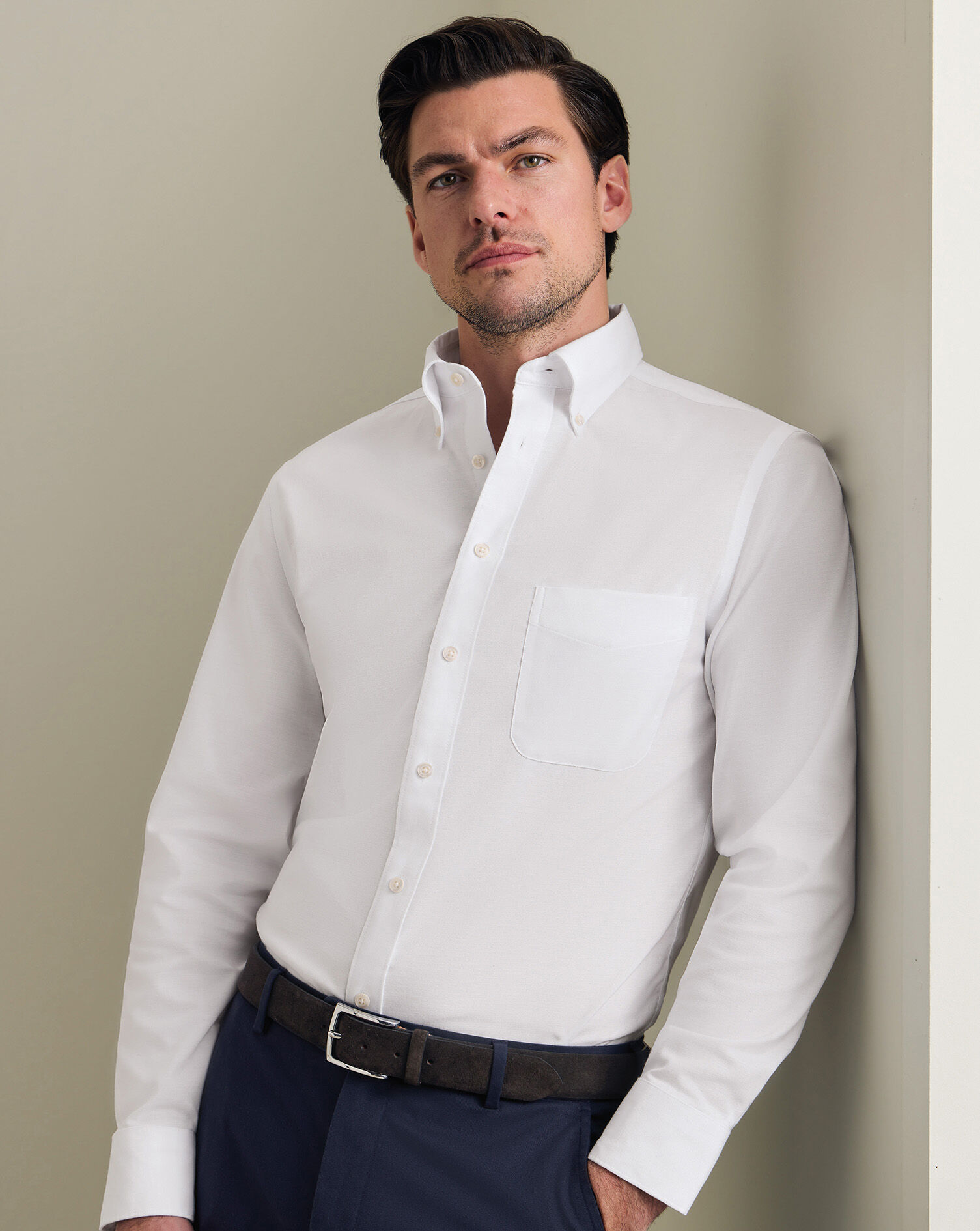 Non-Iron Stretch Oxford Shirt - White | Charles Tyrwhitt US