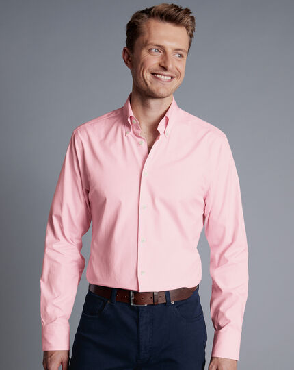 Button-Down Collar Non-Iron Oxford Stripe Shirt - Pink