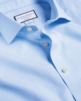 Chemise à rayures Bengale et col cutaway sans repassage - Bleu ciel