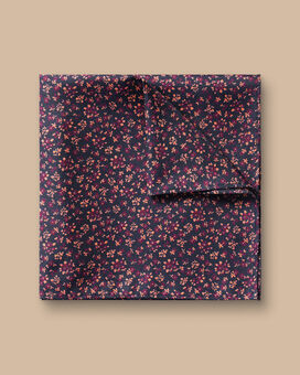 Floral Print Silk Pocket Square - French Blue